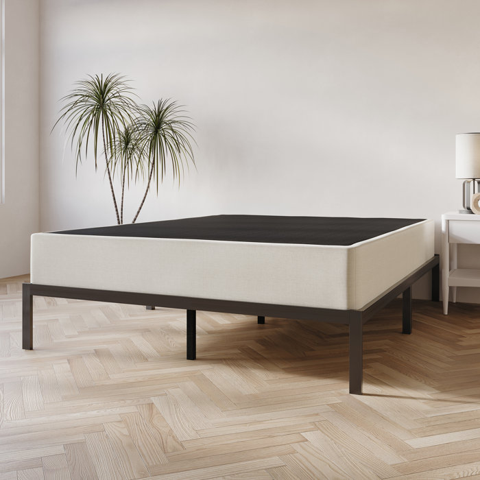 Alwyn Home Tawnya 8'' Wood Box Spring with Warm Grey Linen Cover Warehouse Direct Furniture